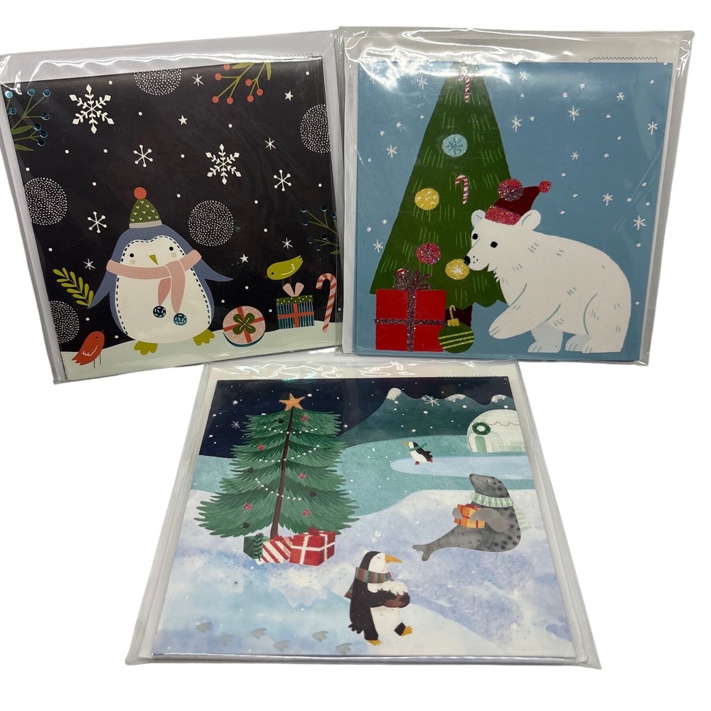 3 Treasures Pop Up Arctic Animal Christmas Greeting Cards Penguin Polar Bear‎